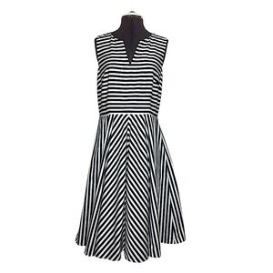 Ann Taylor Cotton Spandex Black White Striped Sleeveless A-Line Summer Dress 6